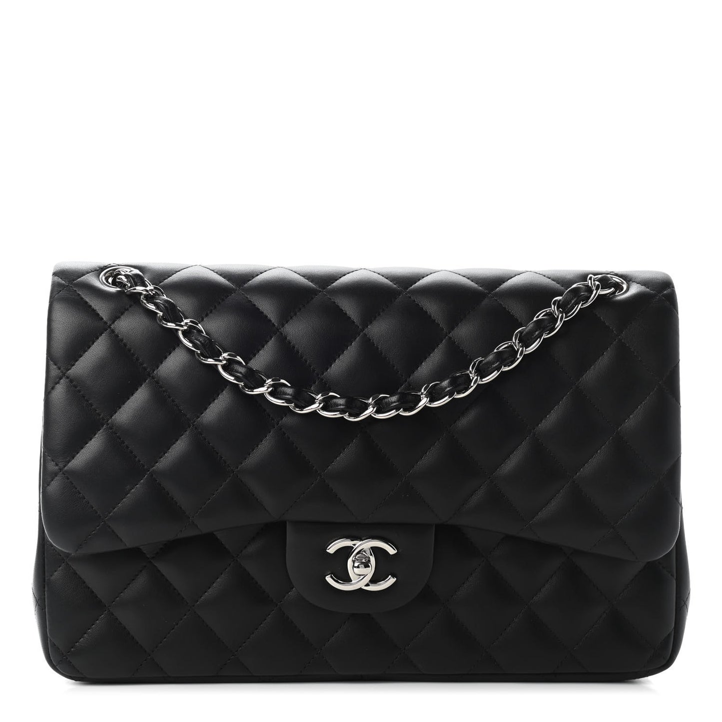 Lambskin Quilted Jumbo Double Flap Black