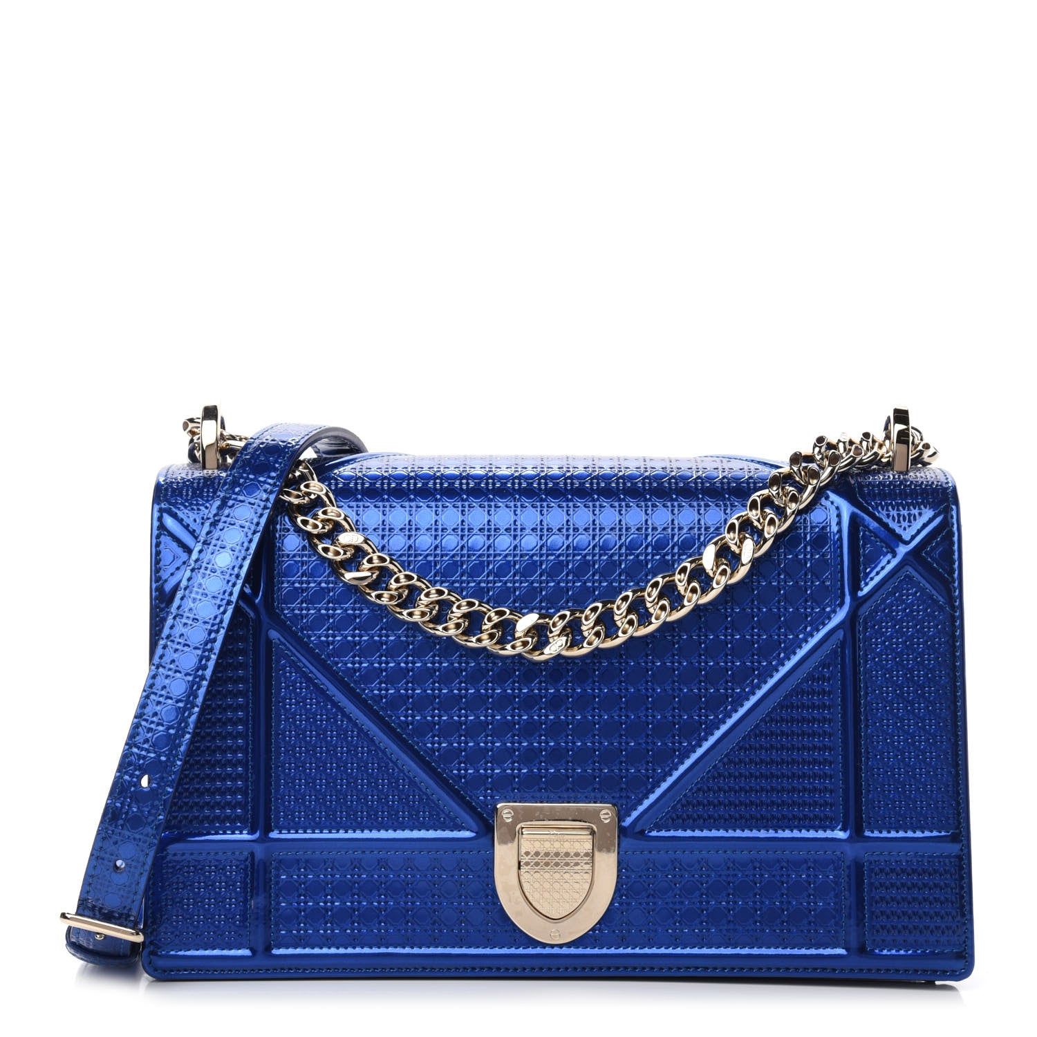 Christian Dior Metallic Patent Micro-Cannage Medium Diorama Flap Bag Blue 1 of 14