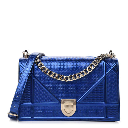 Christian Dior Metallic Patent Micro-Cannage Medium Diorama Flap Bag Blue 1 of 14