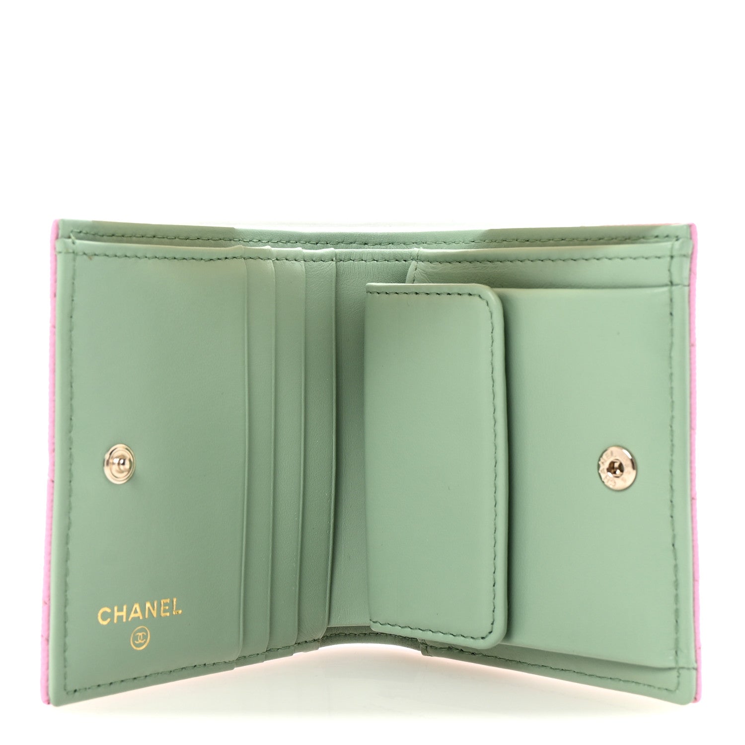 Chanel Caviar Metal Perforated Quilted CC Compact Bi-Fold Flap Wallet Lilac Light Green 5 of 9