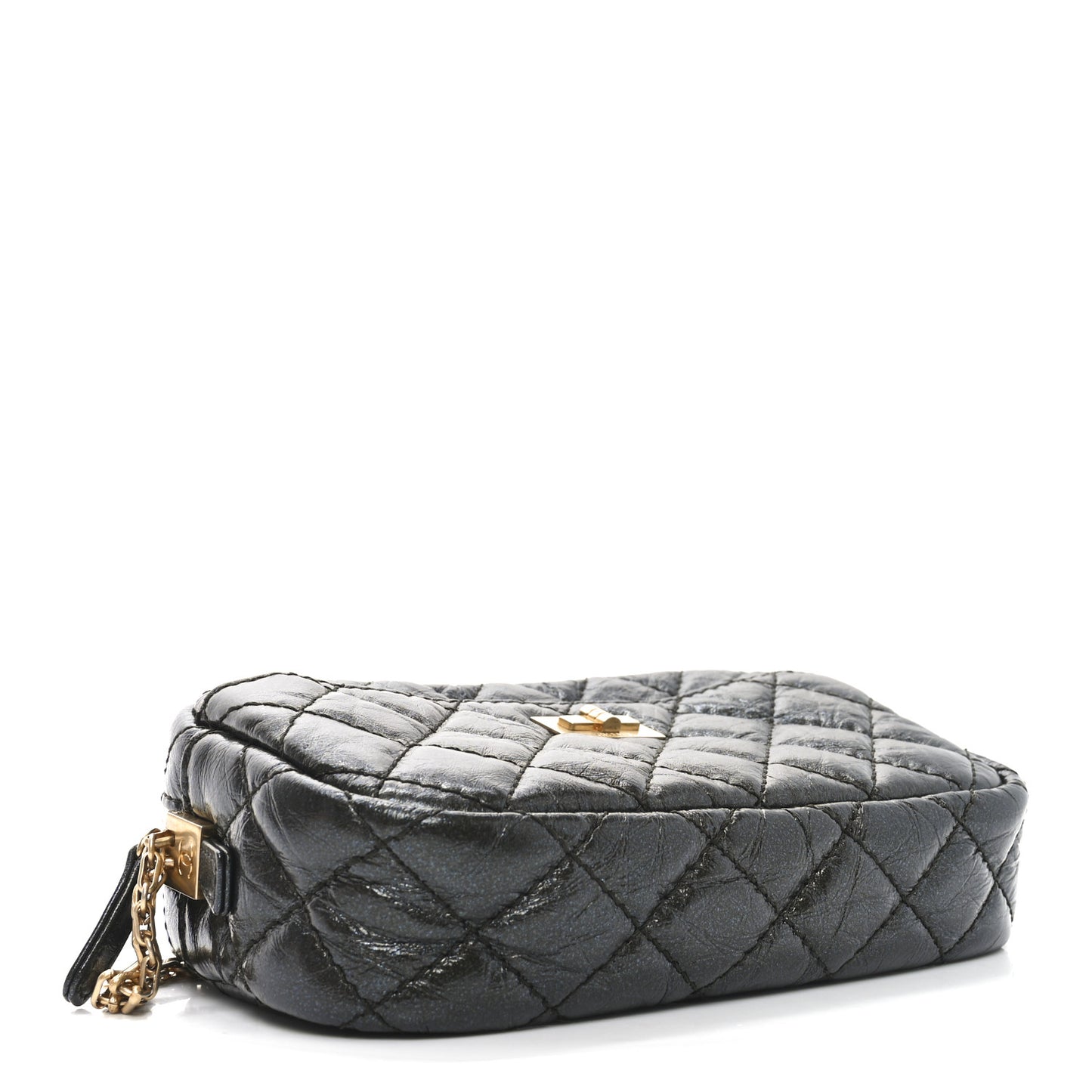 Metallic Aged Calfskin Quilted Mini Reissue Camera Case Ruthenium
