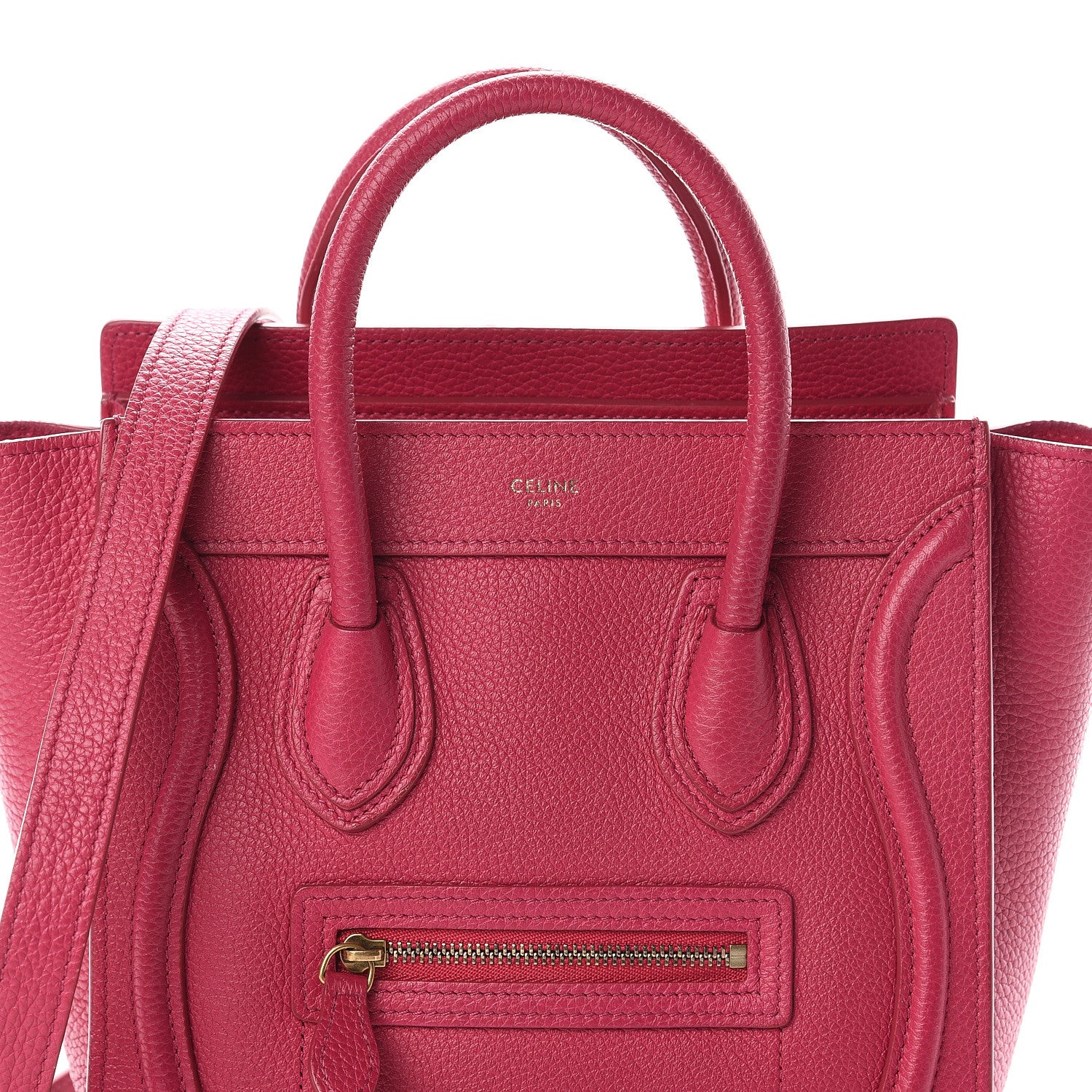 Celine Drummed Calfskin Nano Luggage Fuchsia 6 of 8