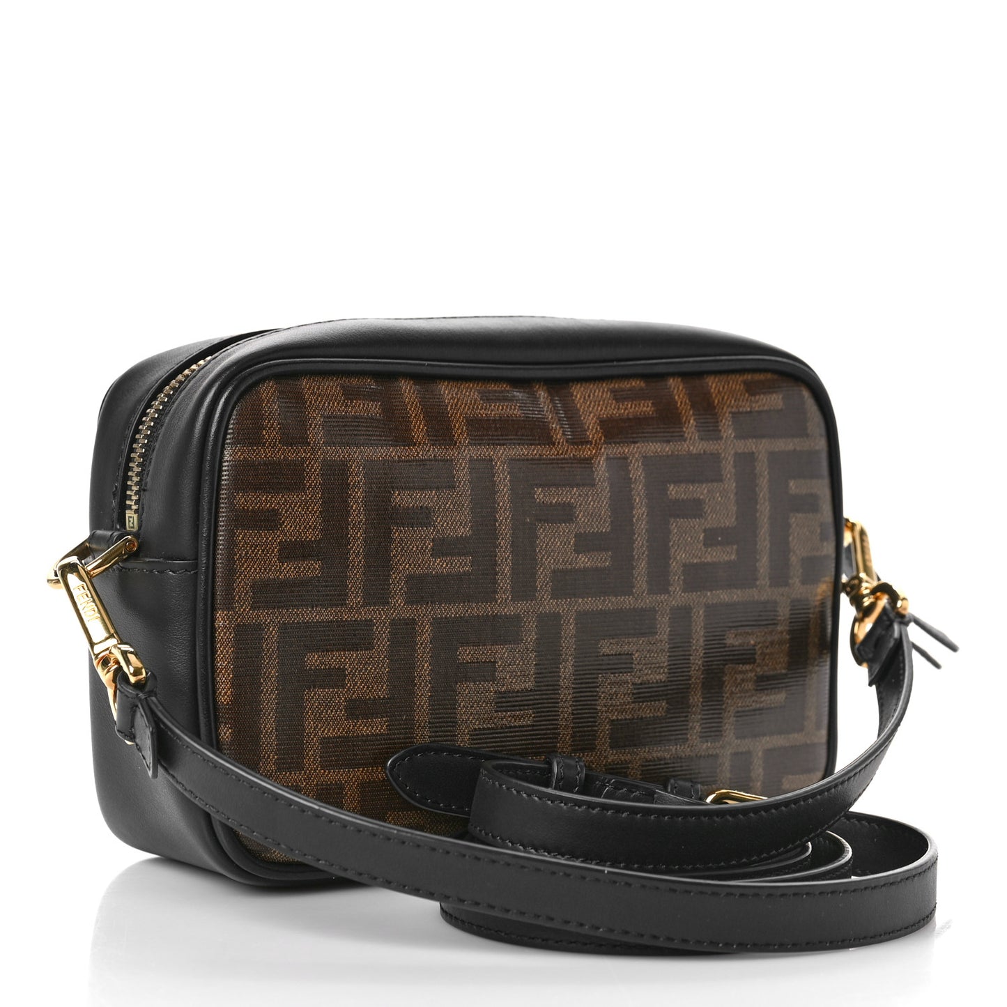 Glazed Fabric Vitello Century FF 1974 Stamp Patch Mini Camera Case Mogano Panna Black
