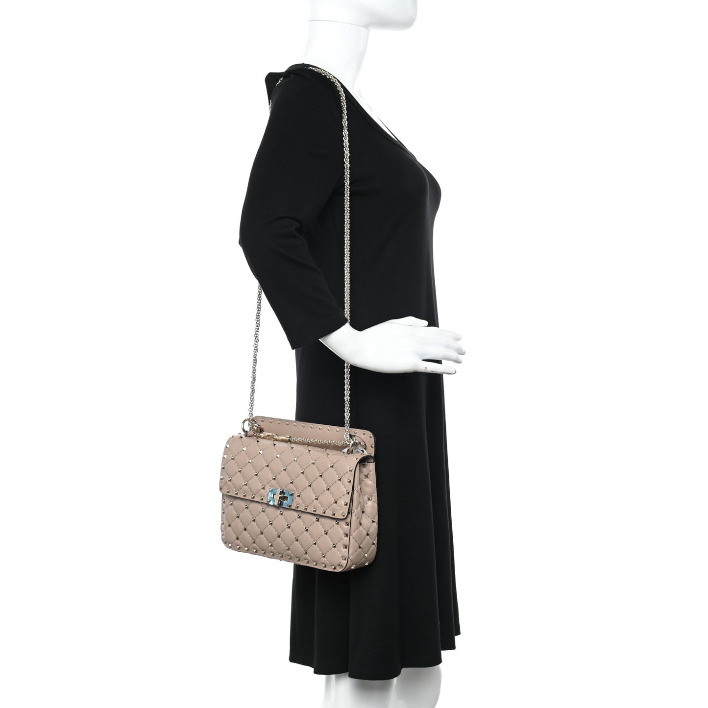 Lambskin Medium Rockstud Spike Shoulder Bag Poudre