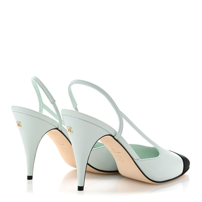 Chanel Goatskin Mixed Fibers Cap Toe Slingback Pumps 40 Light Green Black 5 of 10