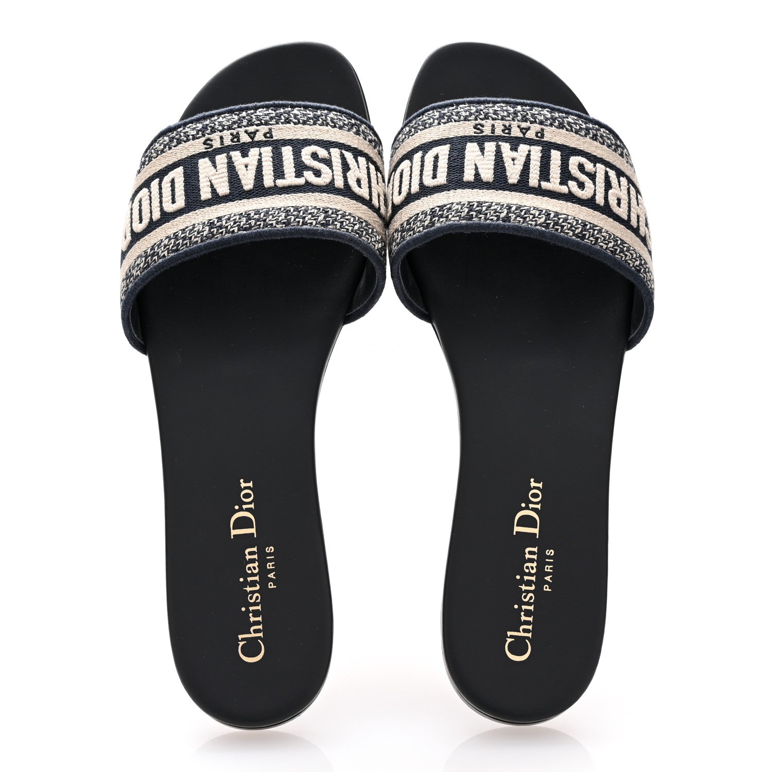 Christian Dior Canvas Embroidered Dway Mules Slide Sandals 38.5 Deep Blue 39 Deep Blue 2 of 10