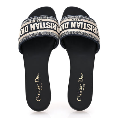 Christian Dior Canvas Embroidered Dway Mules Slide Sandals 38.5 Deep Blue 39 Deep Blue 2 of 10