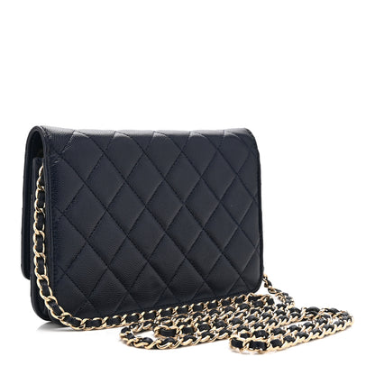 Chanel Caviar Quilted Crystal CC Wallet On Chain WOC Navy 3 of 12