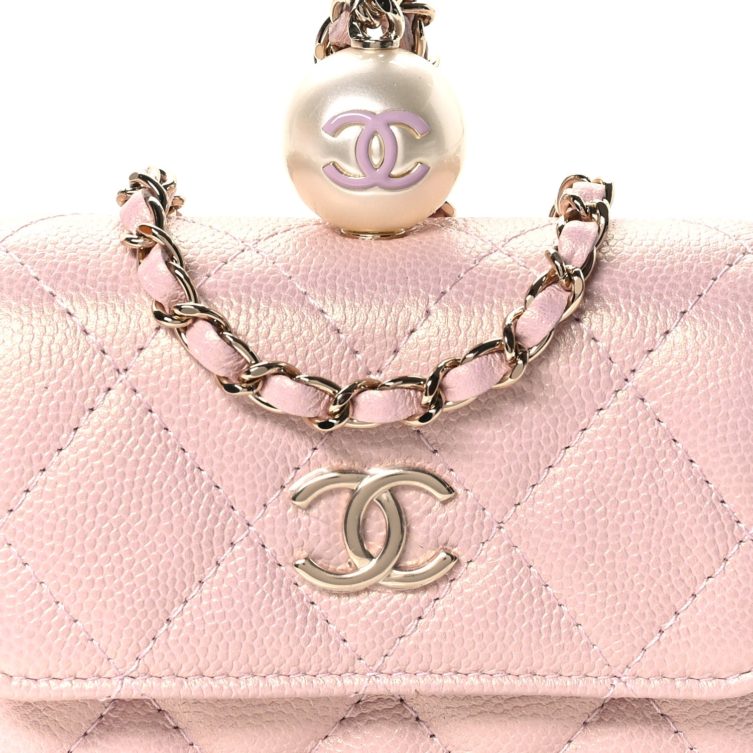 Chanel Iridescent Caviar Quilted Pearl On Top Coin Purse With Chain Light Pink 9 of 11