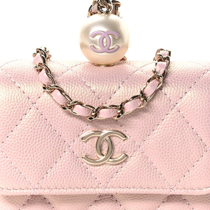 Chanel Iridescent Caviar Quilted Pearl On Top Coin Purse With Chain Light Pink 9 of 11