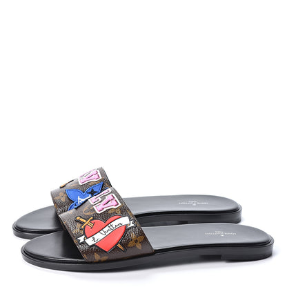 Louis Vuitton Patent Calfskin Monogram LV Black Heart Flat Mules 38 Cacao 3 of 10