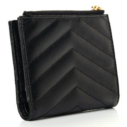 Saint Laurent Grain De Poudre Matelasse Chevron Monogram Zipped Card Case Black 3 of 8