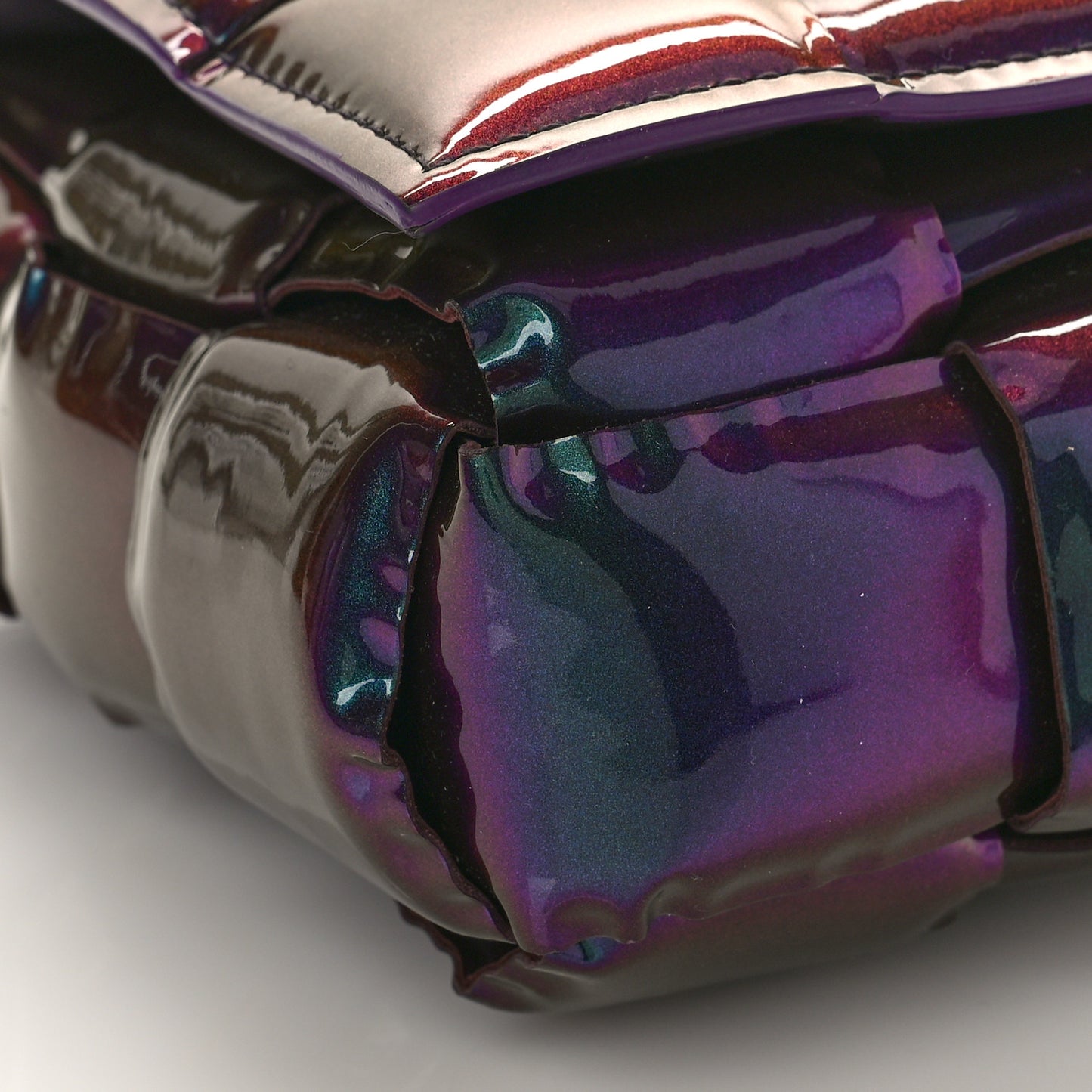 Glossy Nail Polish Nappa Maxi Intreccio Padded Cassette Crossbody Bag Holographic