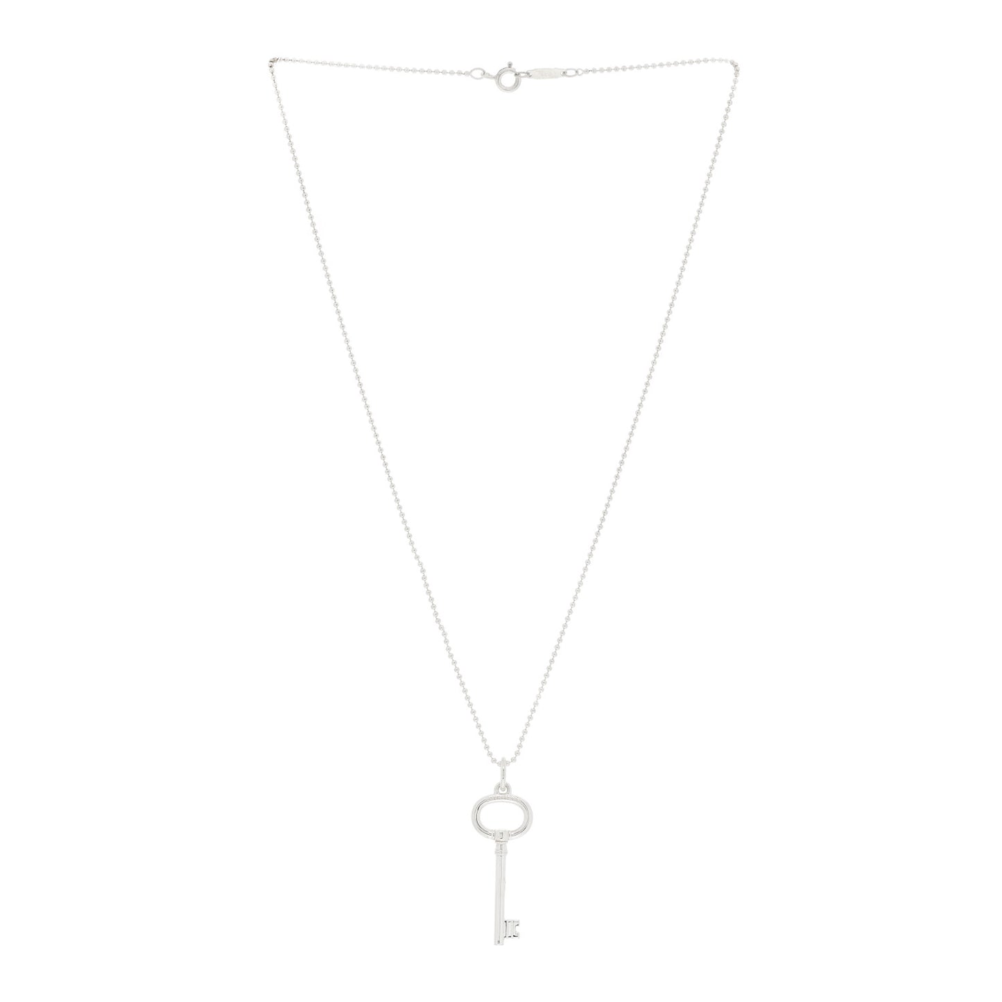 Sterling Silver Small Oval Key Pendant Necklace