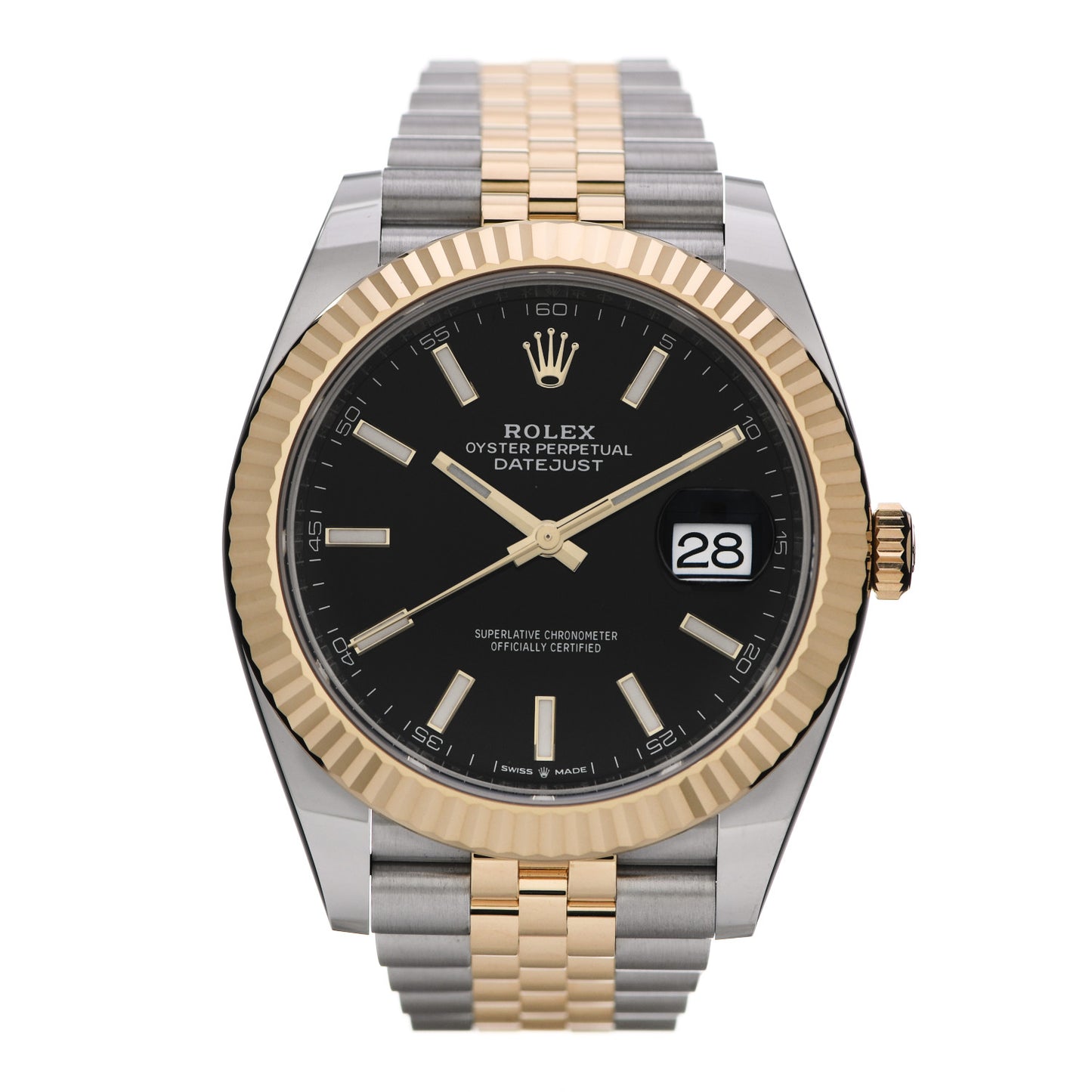 Stainless Steel 18K Yellow Gold 41mm Oyster Perpetual Datejust Watch Black 126333