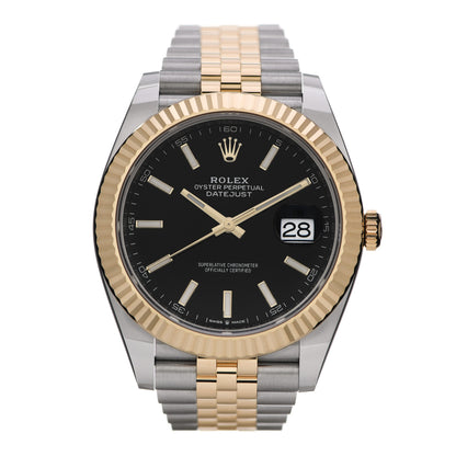 Rolex Stainless Steel 18K Yellow Gold 41mm Oyster Perpetual Datejust Watch Black 126333 1 of 5
