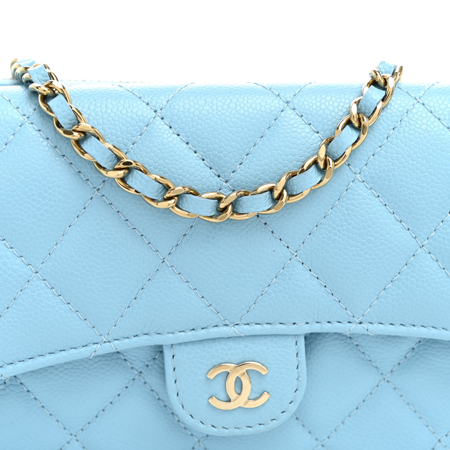 Chanel Caviar Quilted Flap Phone Holder With Chain Light Blue 10 of 14