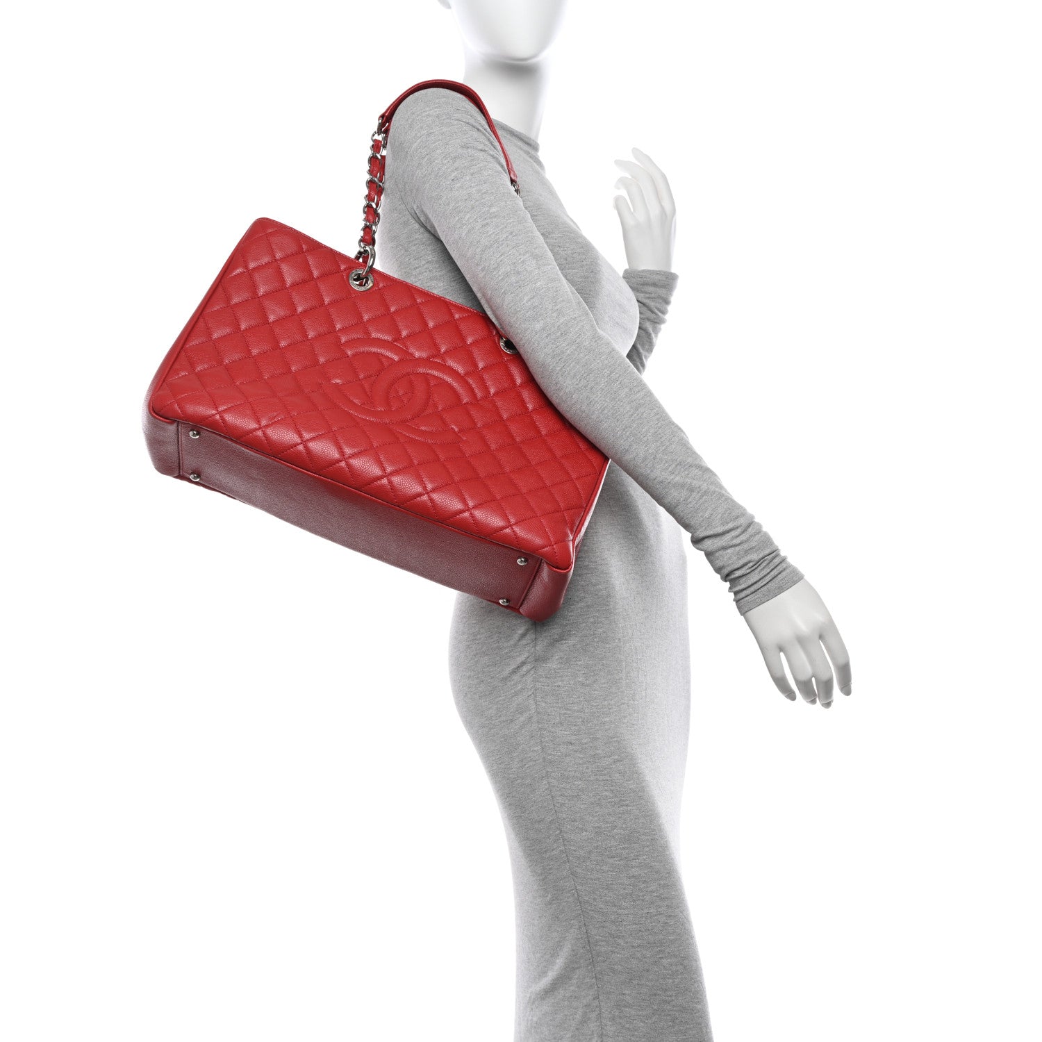 Chanel Caviar Quilted XL Grand Shopping Tote GST Red 2 of 12