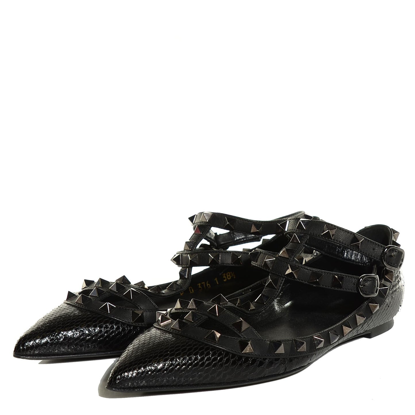 Ayers Snakeskin Rockstud Cage Ballerina Flats 38.5 Black