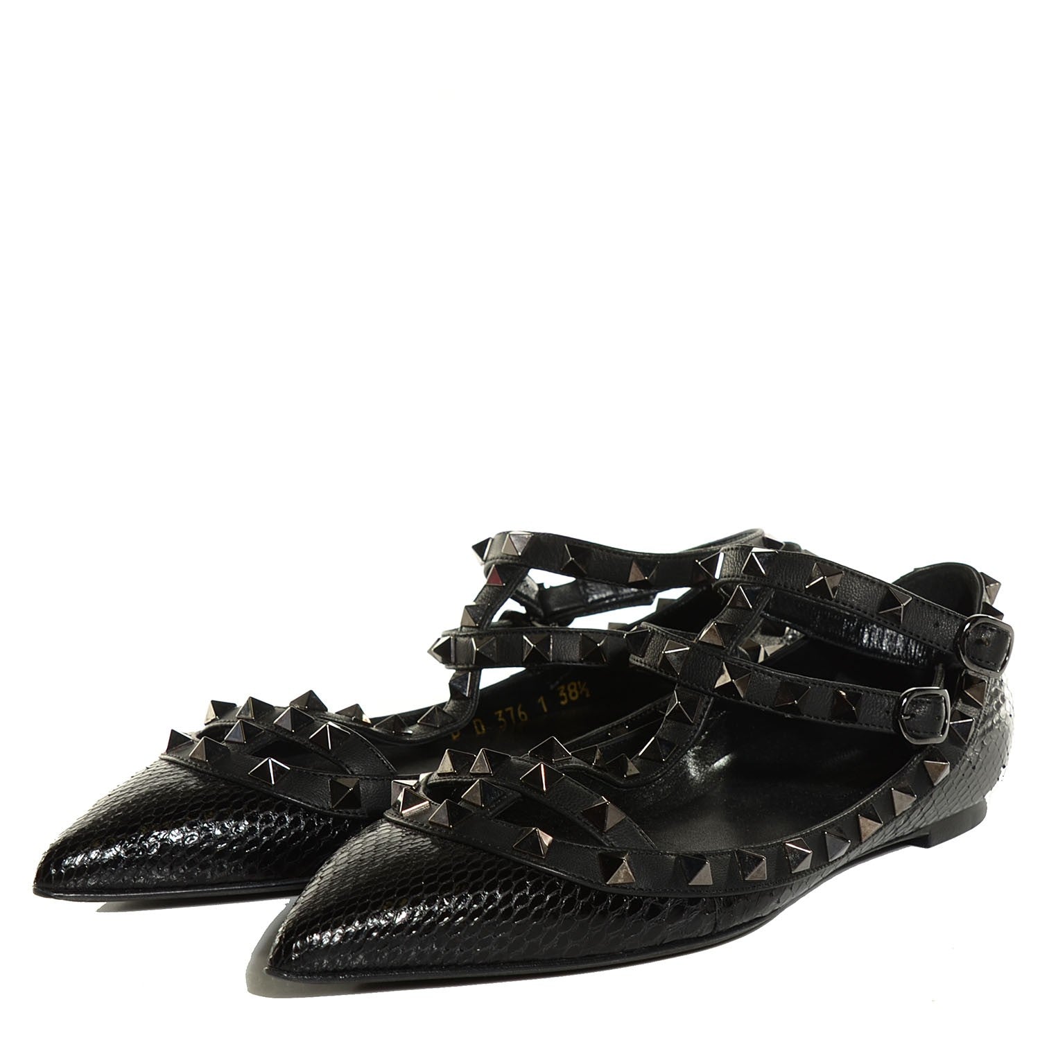 Valentino Garavani Ayers Snakeskin Rockstud Cage Ballerina Flats 38.5 Black 3 of 8