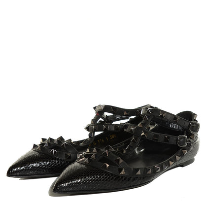 Valentino Garavani Ayers Snakeskin Rockstud Cage Ballerina Flats 38.5 Black 3 of 8