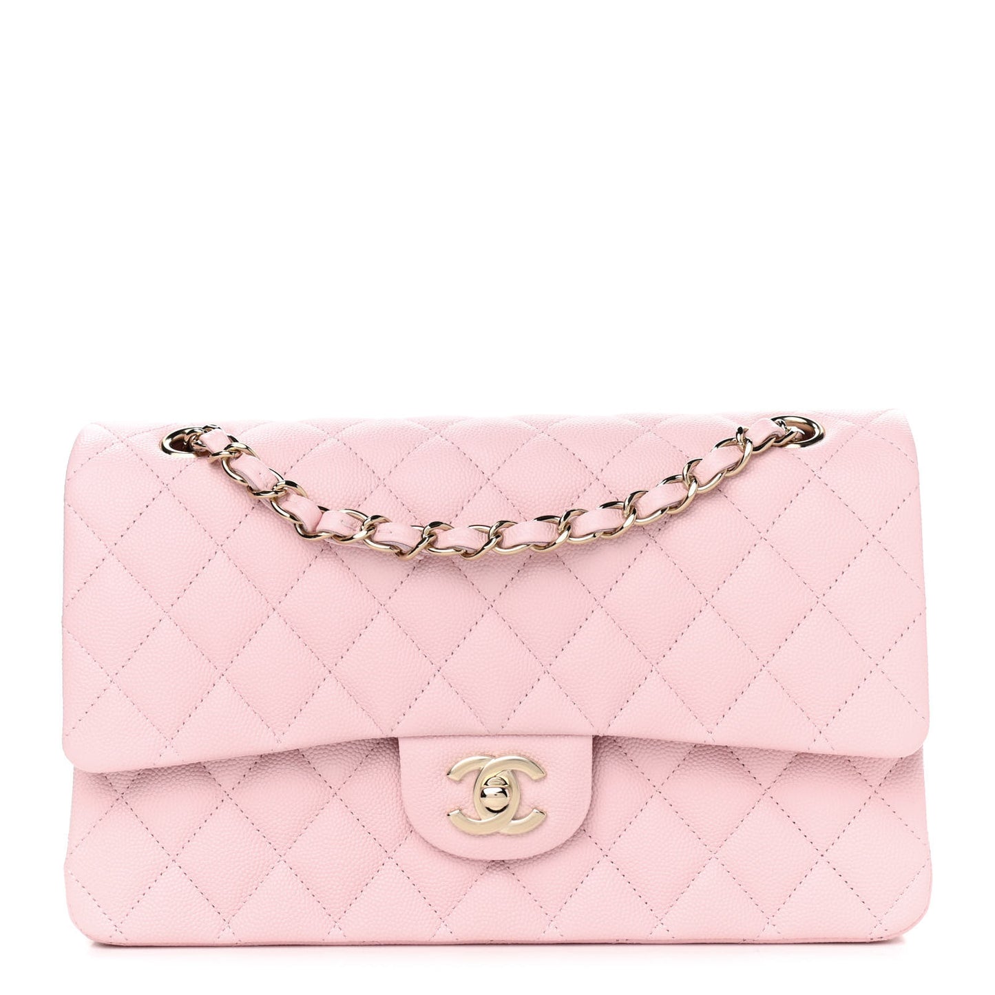 Caviar Quilted Medium Double Flap Light Pink