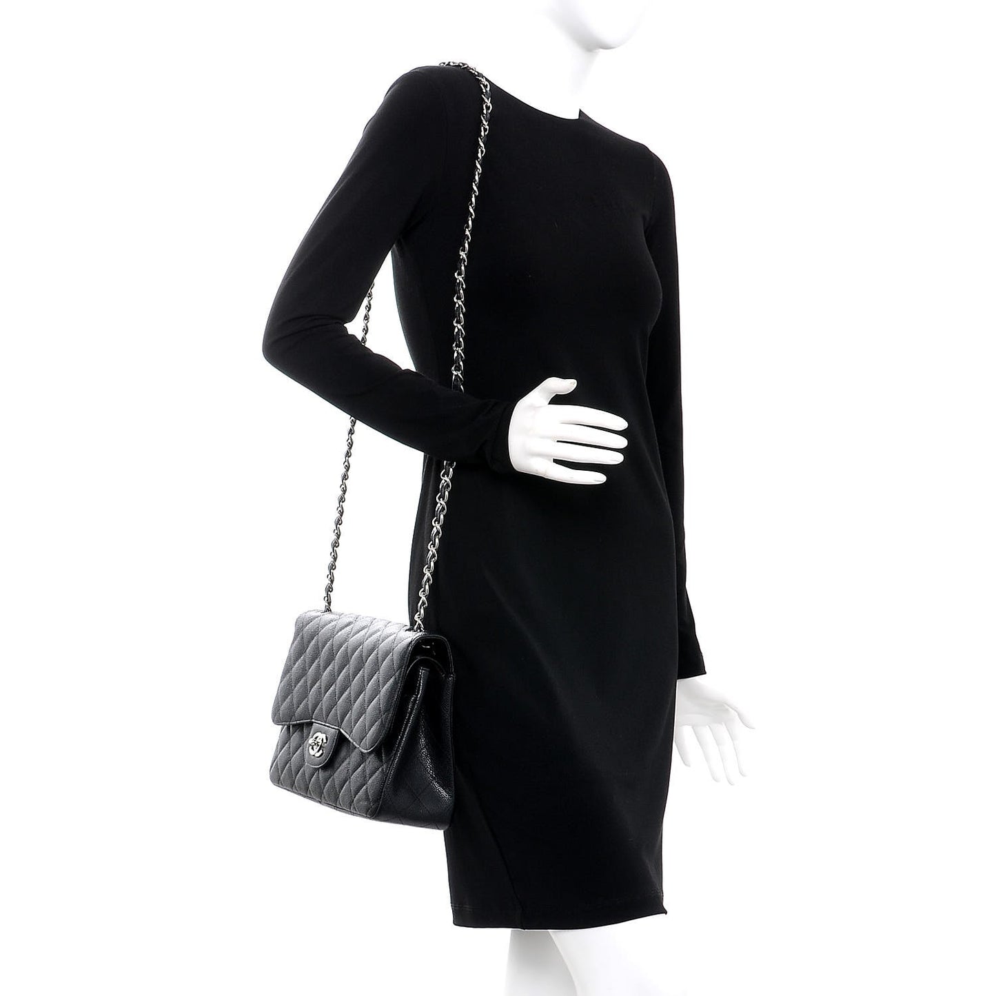 Caviar Quilted Jumbo Double Flap Black