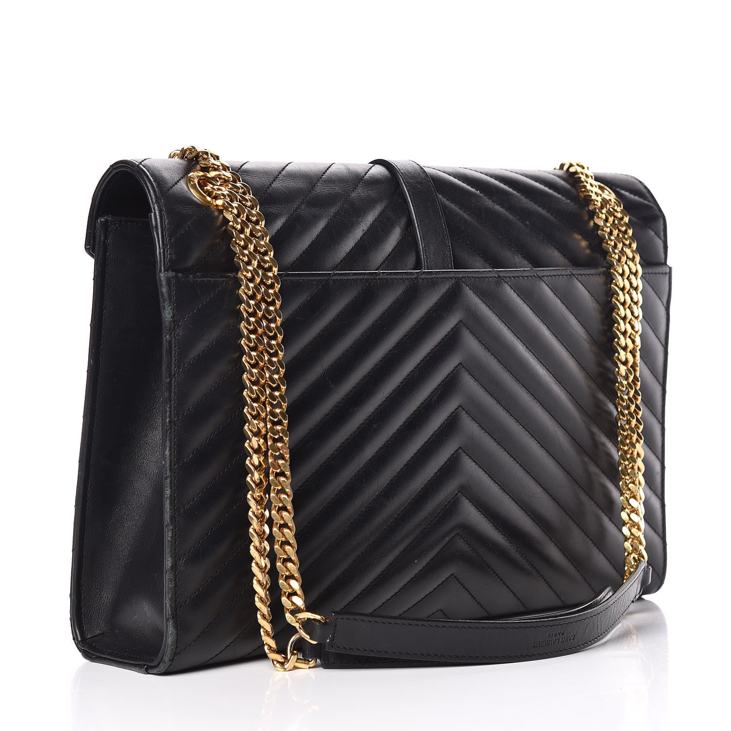 Saint Laurent Smooth Calfskin Matelasse Chevron Large Monogram Satchel Black 6 of 32