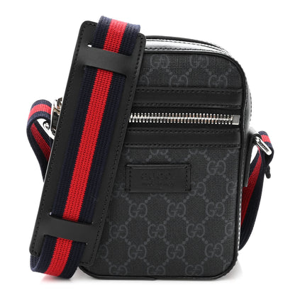 Gucci GG Supreme Monogram Appia Calfskin Web Small Camera Messenger Bag Black Grey 1 of 9