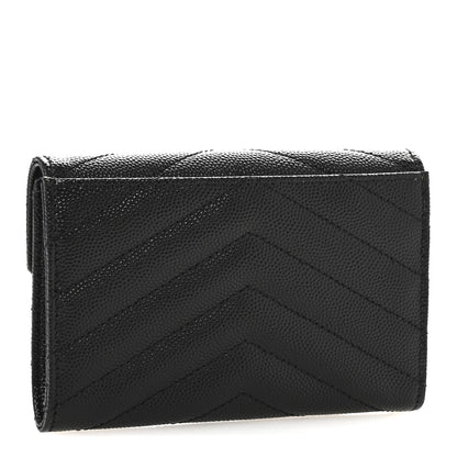 Saint Laurent Grain De Poudre Matelasse Chevron Small Monochrome Monogram Envelope Wallet Black 3 of 9