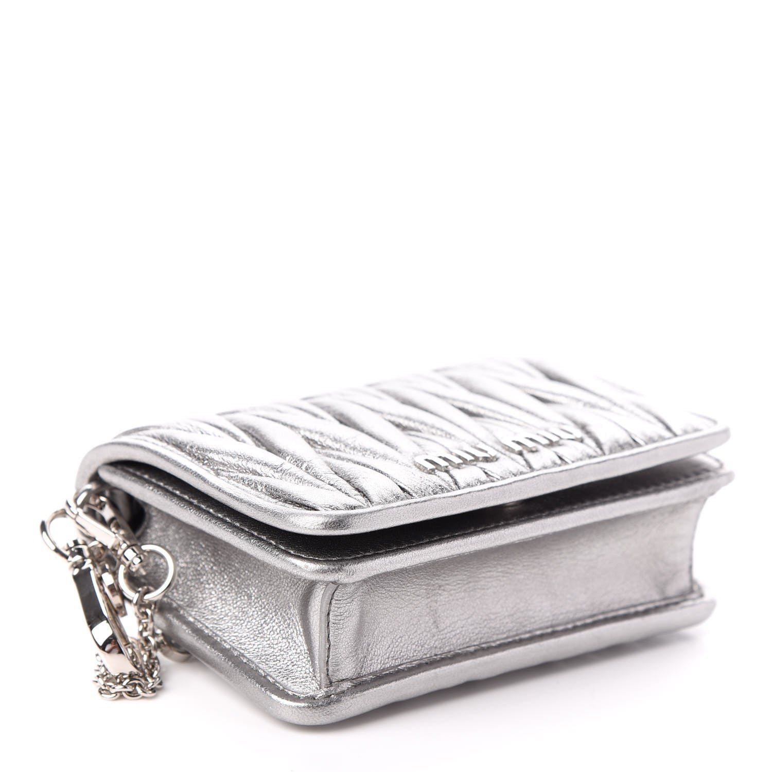 Miu Miu Nappa Matelasse Crystal Chain Card Holder Cromo 4 of 9