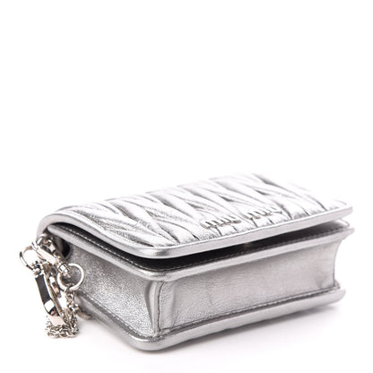 Miu Miu Nappa Matelasse Crystal Chain Card Holder Cromo 4 of 9