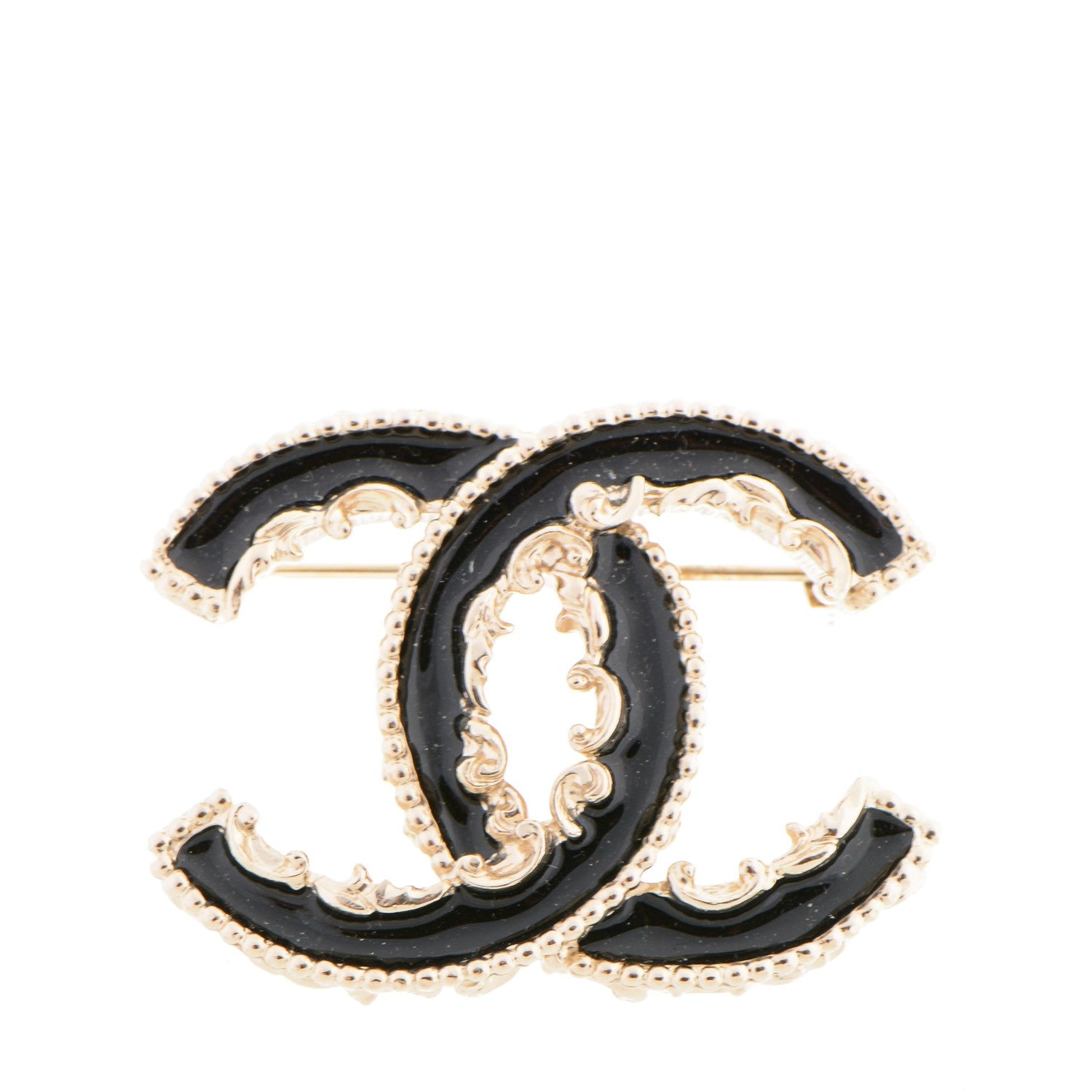Chanel Enamel CC Baroque Brooch Black Gold 1 of 5