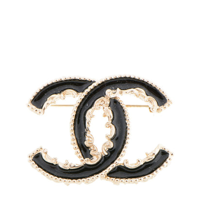 Chanel Enamel CC Baroque Brooch Black Gold 1 of 5