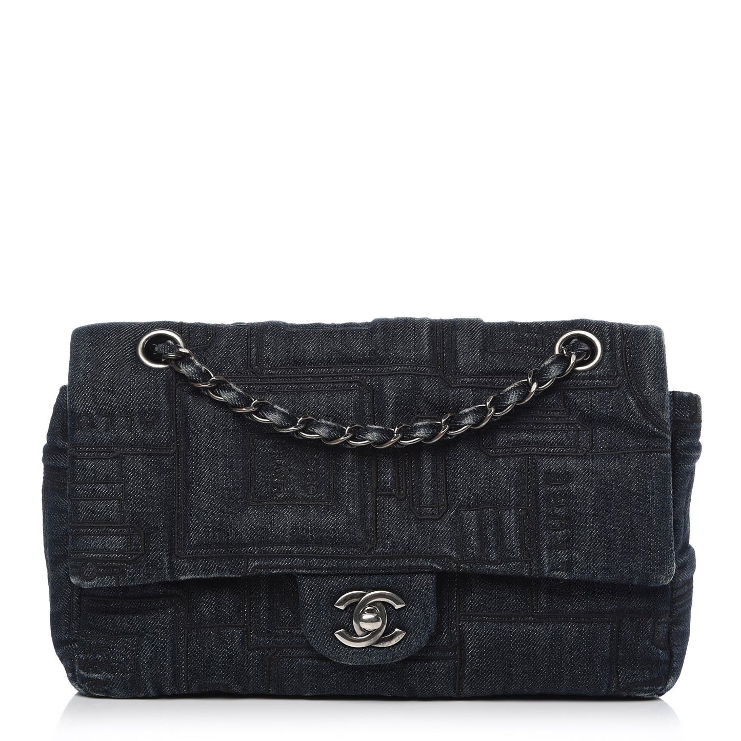 Denim Embroidered Medium Perfume Bottle Flap Blue