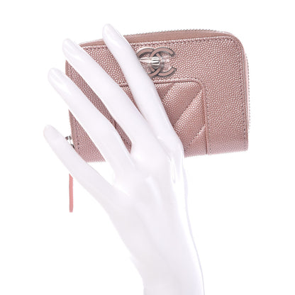 Chanel Metallic Caviar Chevron Quilted Vintage Mademoiselle Zip Coin Purse Pink 2 of 8