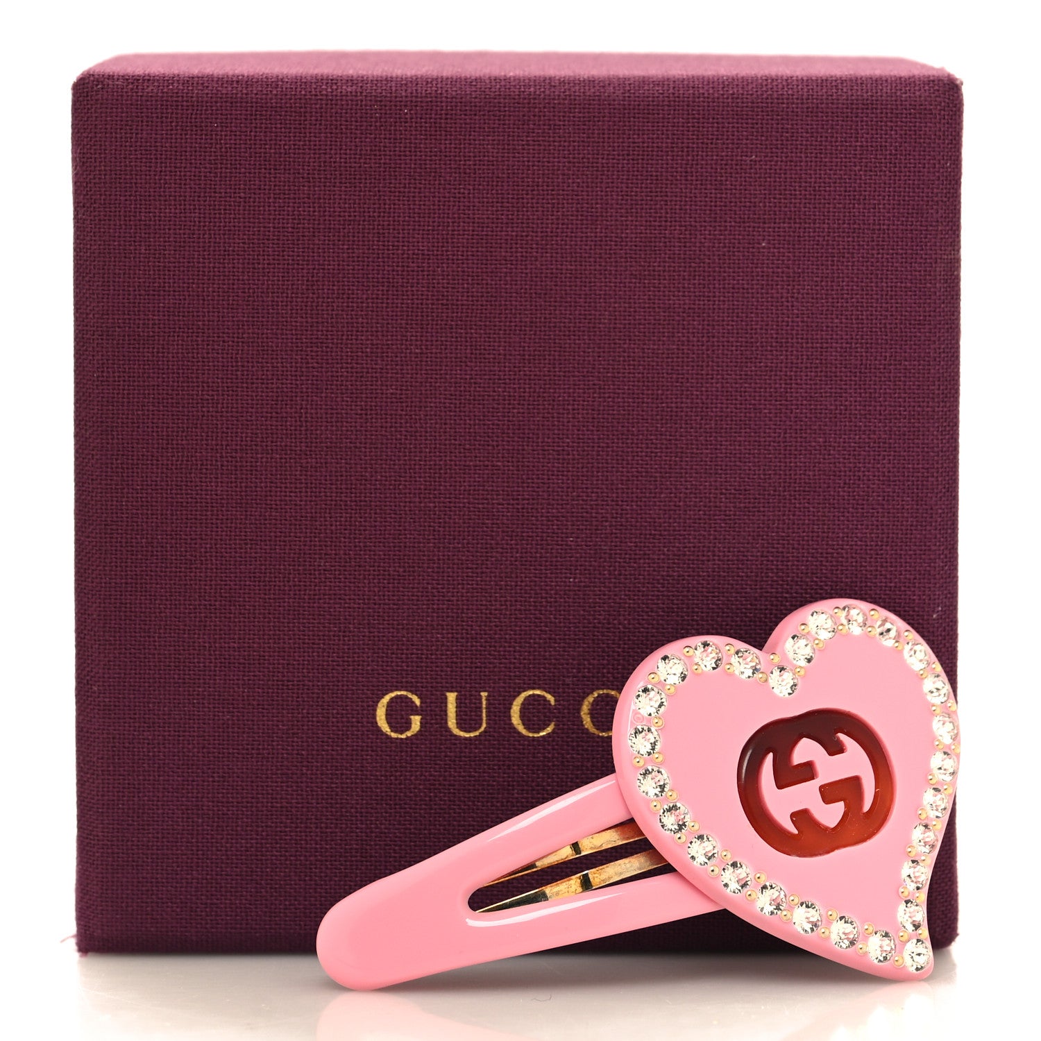 Gucci Resin Crystal Heart Hair Barrette Pink 4 of 4
