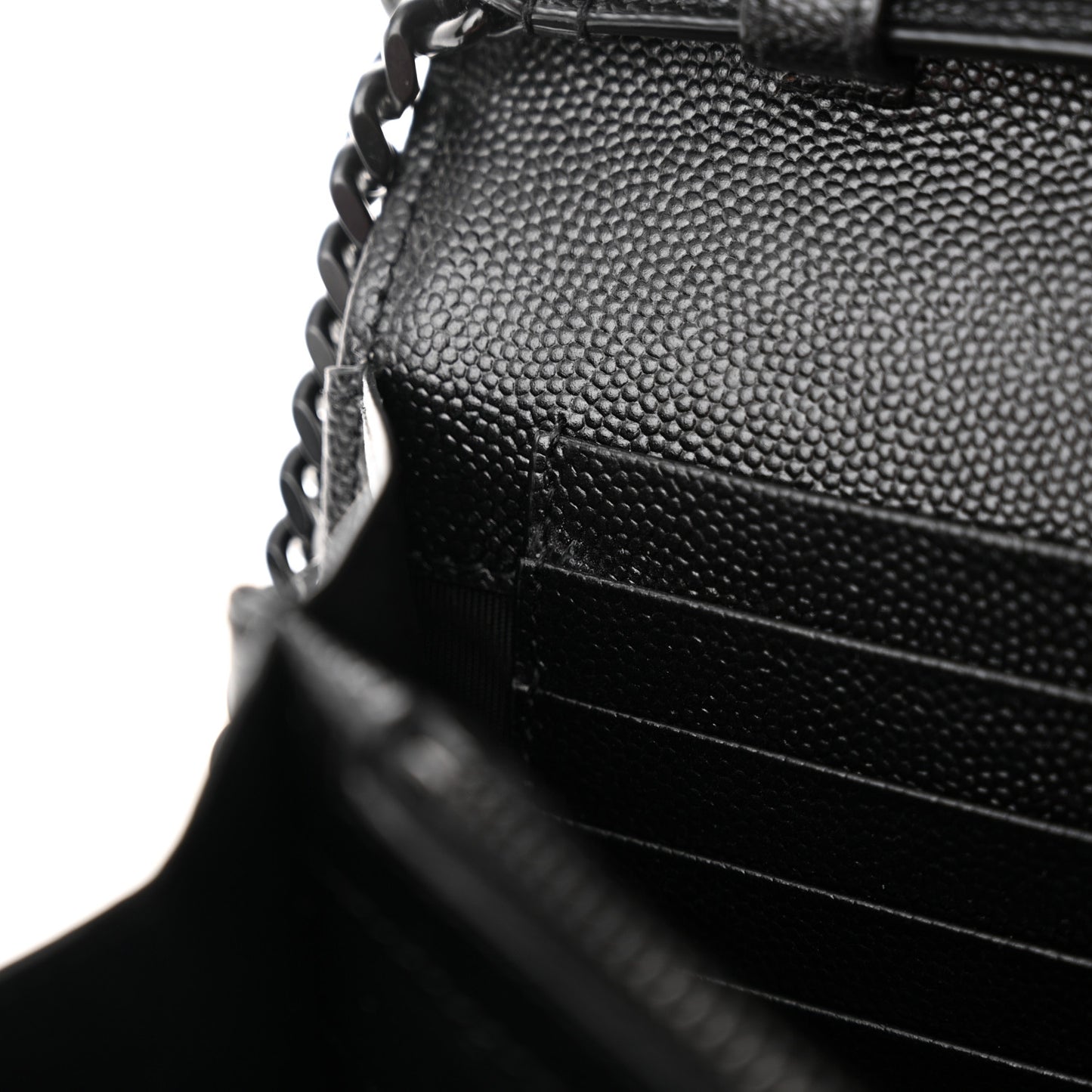 Grain De Poudre Matelasse Chevron Monogram Monochrome Chain Wallet Black