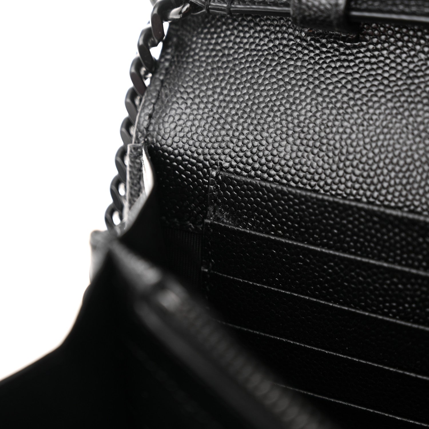 Saint Laurent Grain De Poudre Matelasse Chevron Monogram Monochrome Chain Wallet Black 10 of 14