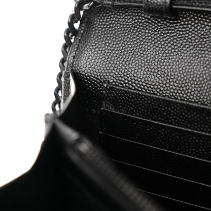 Saint Laurent Grain De Poudre Matelasse Chevron Monogram Monochrome Chain Wallet Black 10 of 14