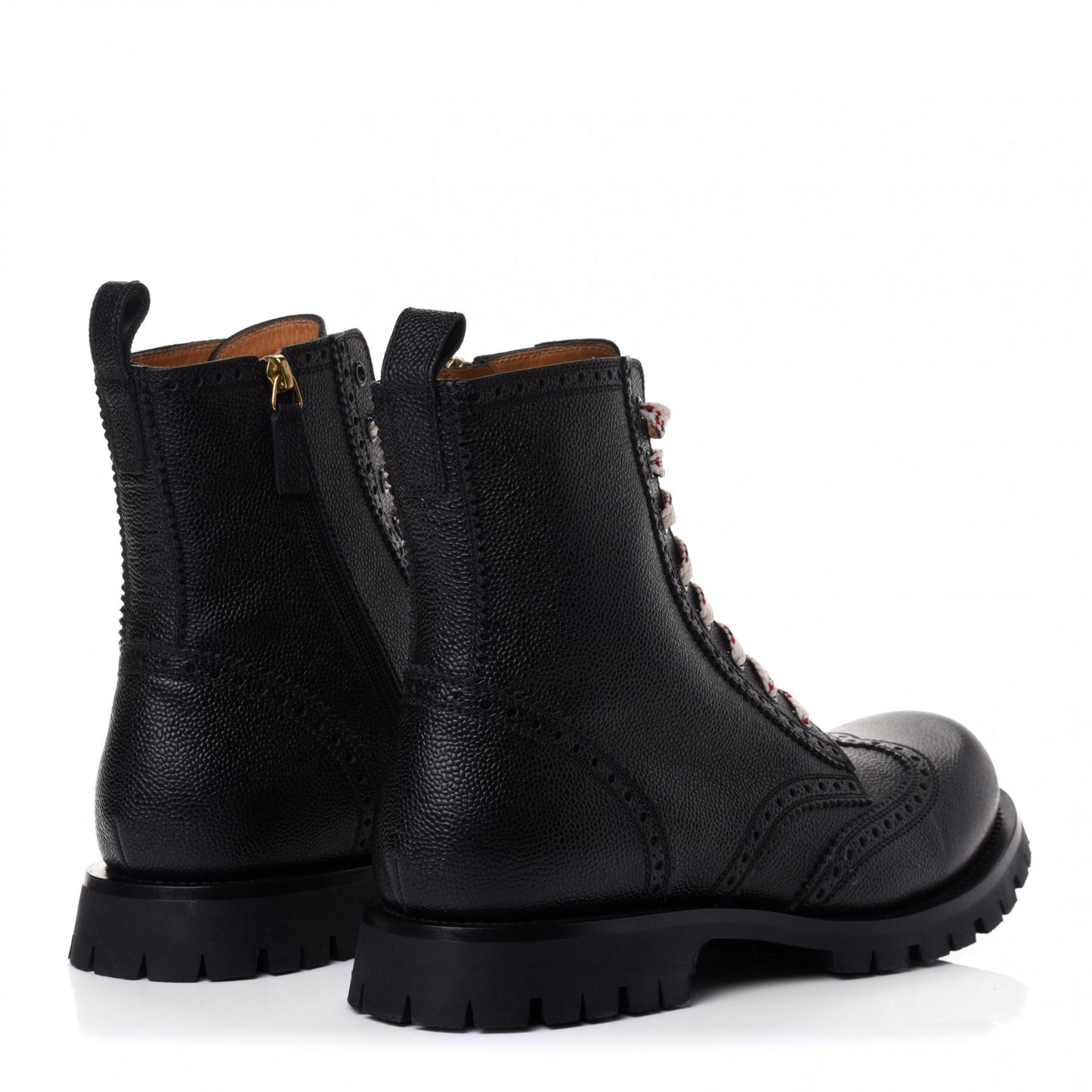 Grained Calfskin Mens Brogue Wingtip Lug Sole Boots 11 Black