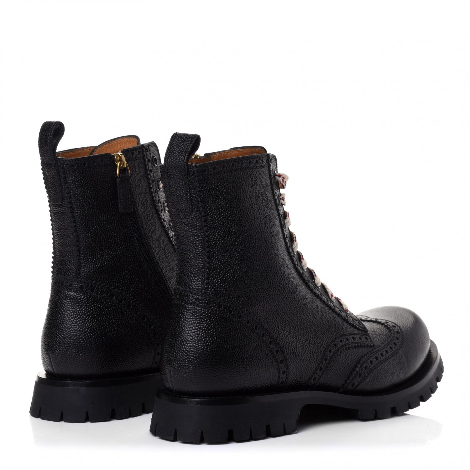 Gucci Grained Calfskin Mens Brogue Wingtip Lug Sole Boots 11 Black 3 of 4