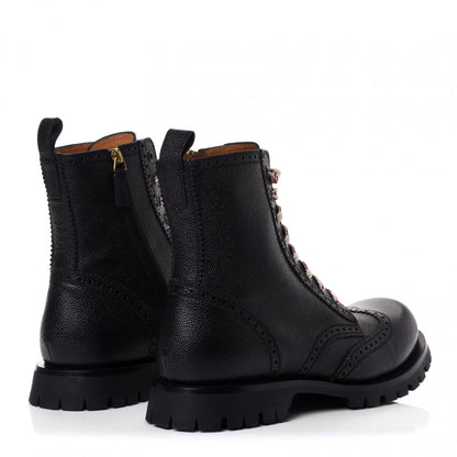 Gucci Grained Calfskin Mens Brogue Wingtip Lug Sole Boots 11 Black 3 of 4
