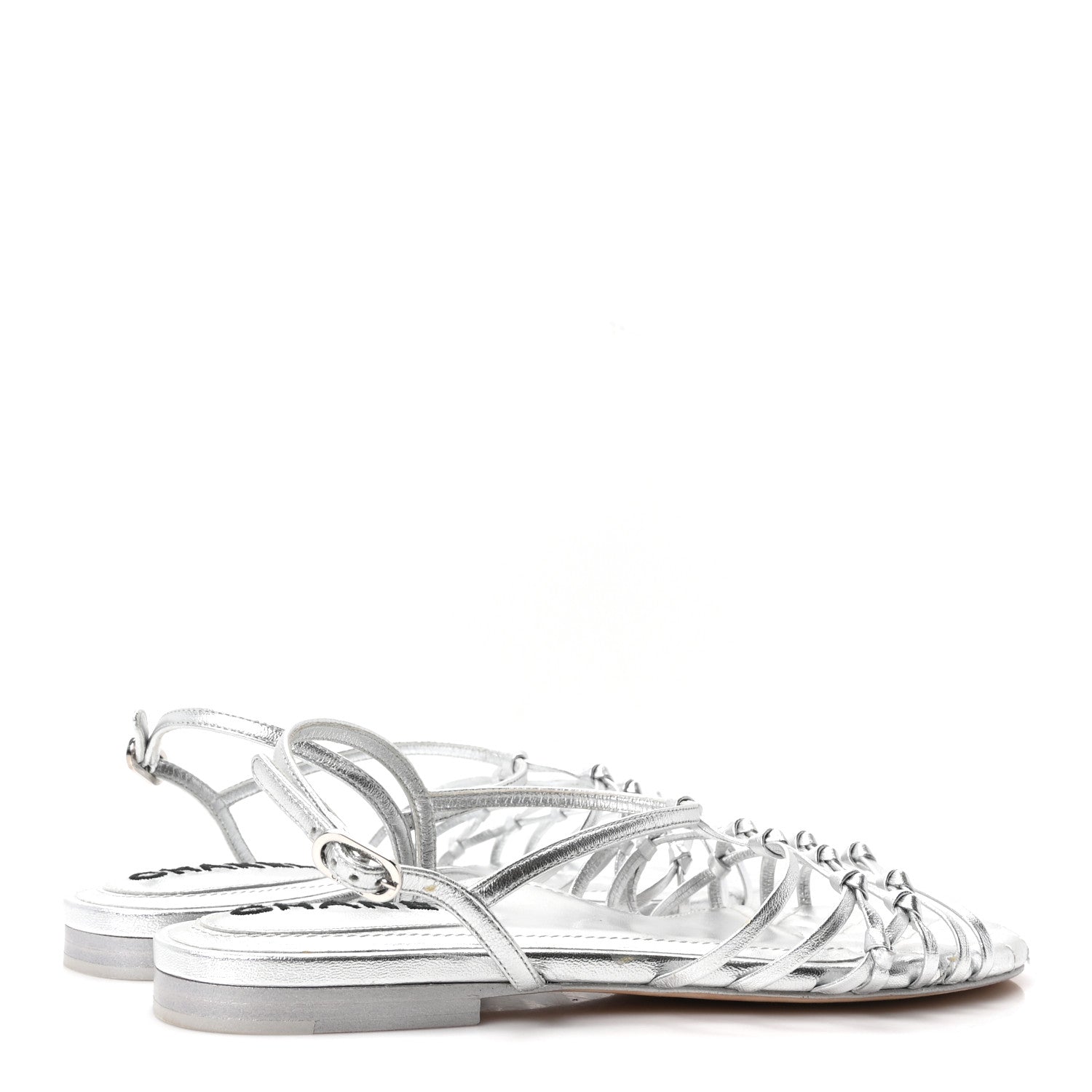 Chanel Laminated Lambskin CC Sandals 36.5 Silver 5 of 9