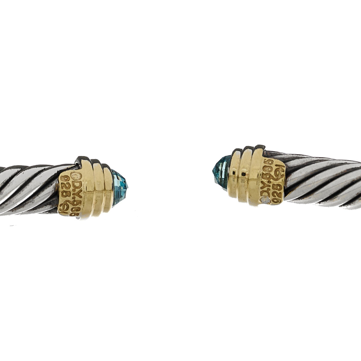 Sterling Silver 14K Yellow Gold Blue Topaz 5mm Cable Classics Petite Color Bracelet