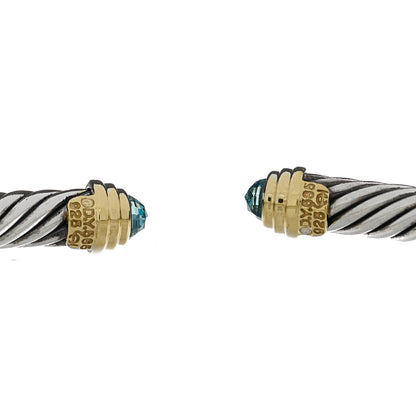 David Yurman Sterling Silver 14K Yellow Gold Blue Topaz 5mm Cable Classics Petite Color Bracelet 3 of 3