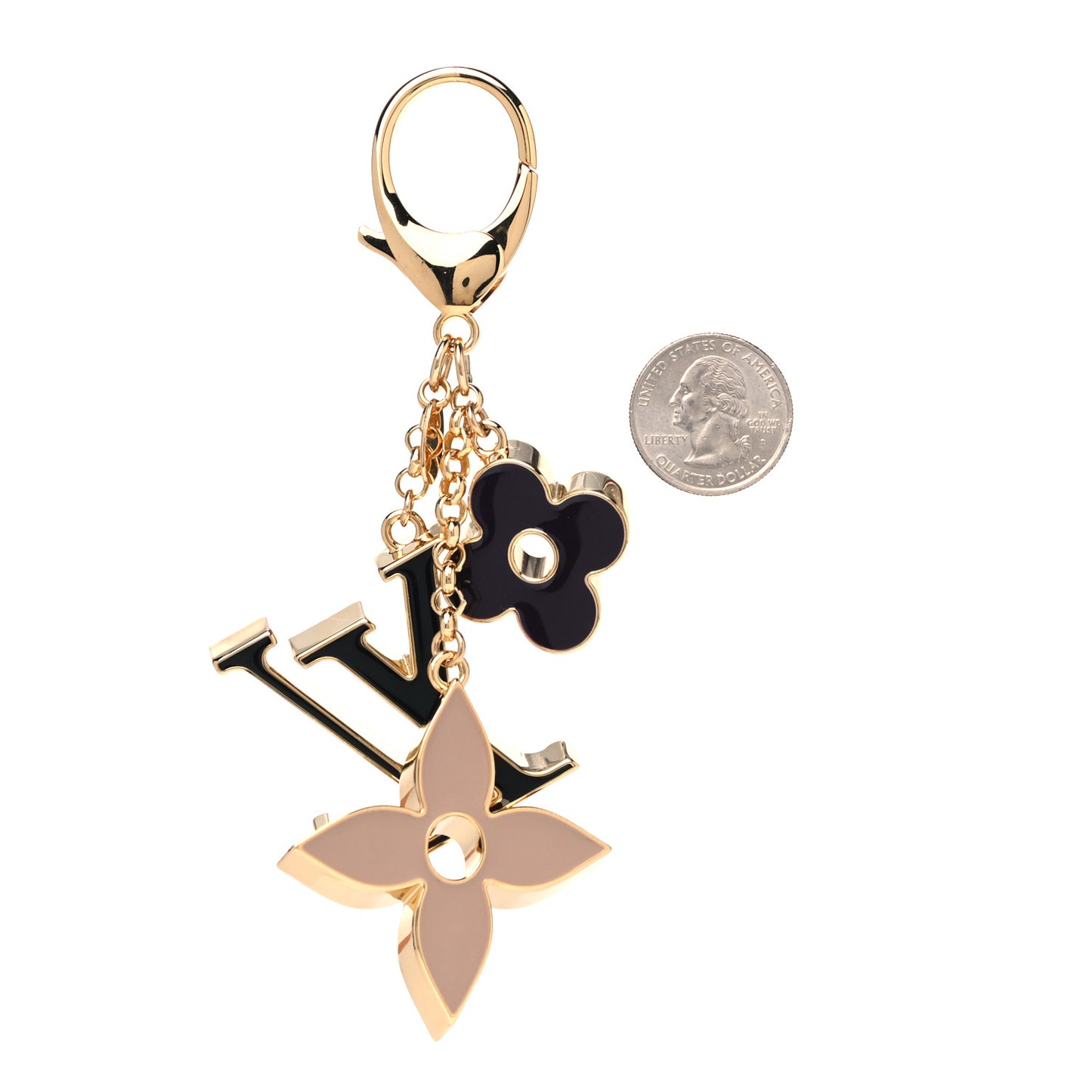 Metal Enamel Fleur De Monogram Bag Charm Dore