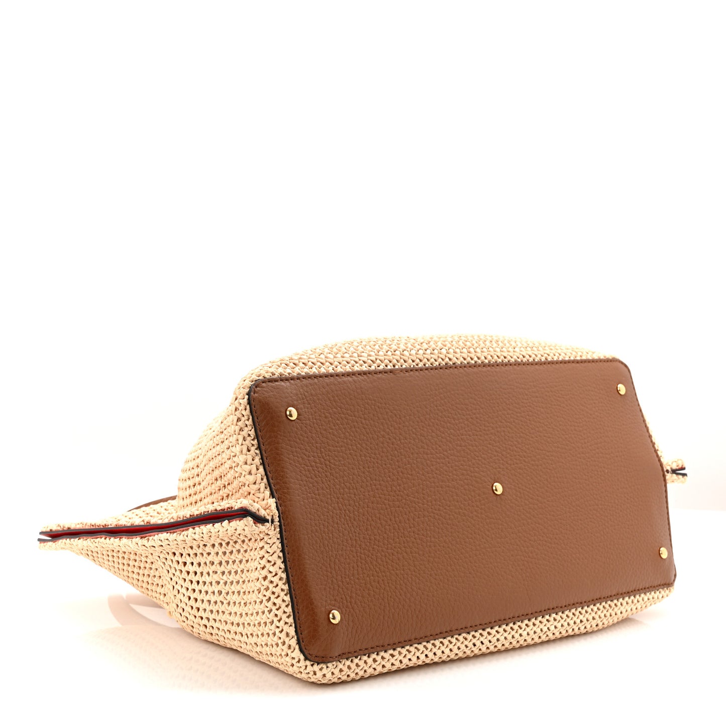 Raffia Grained Calfskin Medium Rockstud Vlogo Tote Naturale
