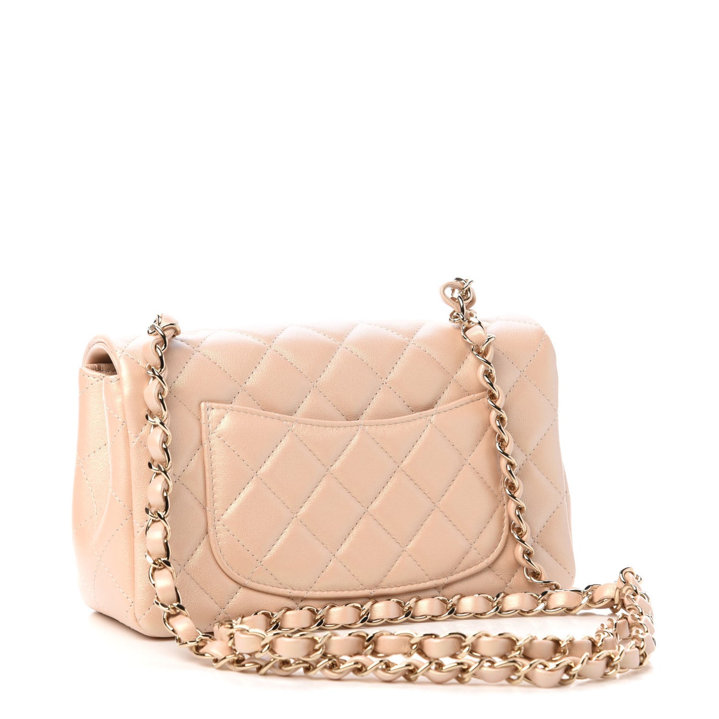 Iridescent Lambskin Quilted Mini Rectangular Flap Beige