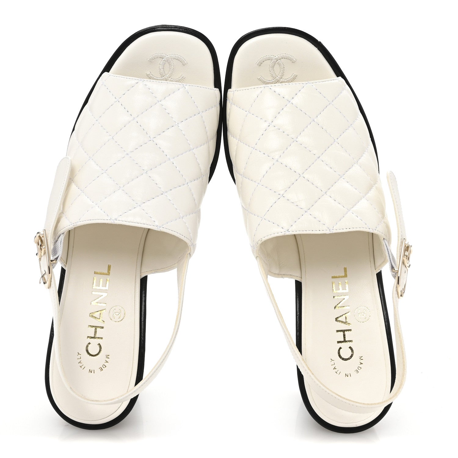 Chanel Lambskin Quilted Peep Toe Wedge Sandals 38 White 2 of 9